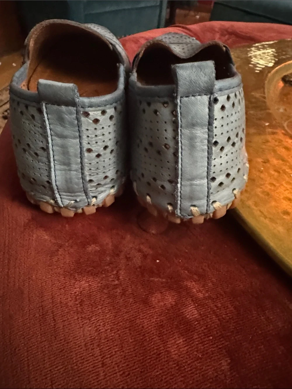 Spring Step Perforated Leather Slip-On Loafers in Light Blue